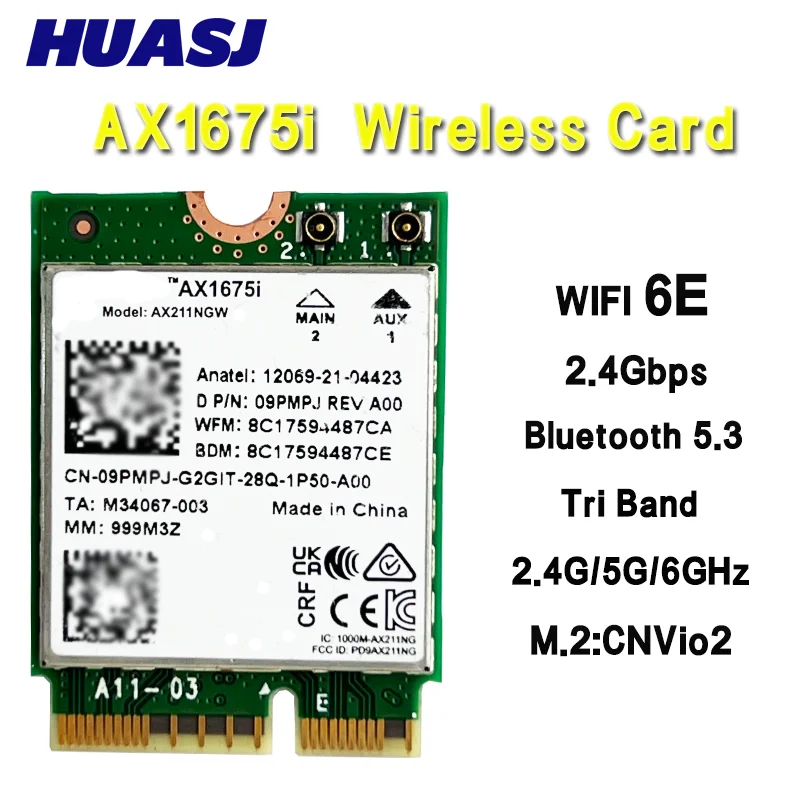 

AX1675i Wi-Fi 6E AX211 1675i Карта 160 МГц 2,4G/5G/6Ghz Беспроводной адаптер CNVio2 M.2 Key E 802.11ax Bluetooth 5.2