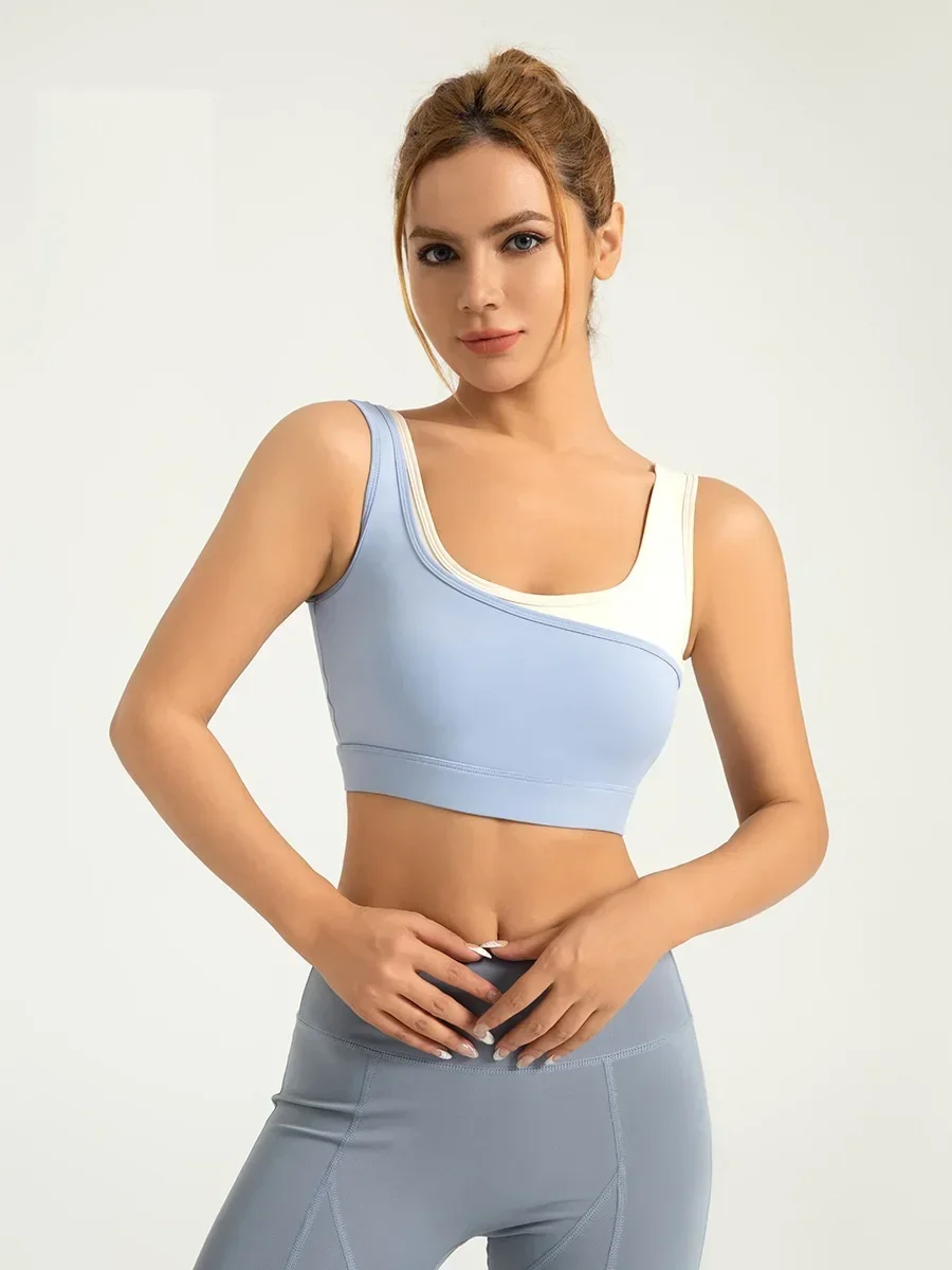 

Breathable Yoga Bra Color-Blocked High-Elastic Sports Bra Fixed One-Piece High-Strength Shock-Proof Push-up U-Shaped Sports Vest