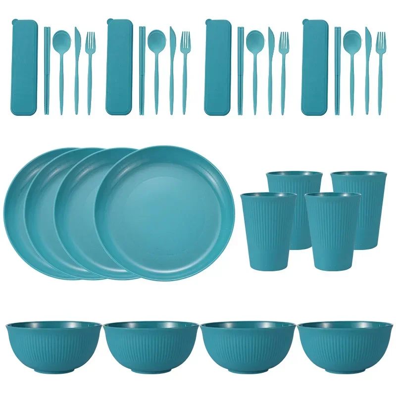 36Pcs Wheat Straw Dinnerware Set, Bowl Tableware, Camping Dishes, Picnic Dinnerware, Portable Lunch  Cutlery