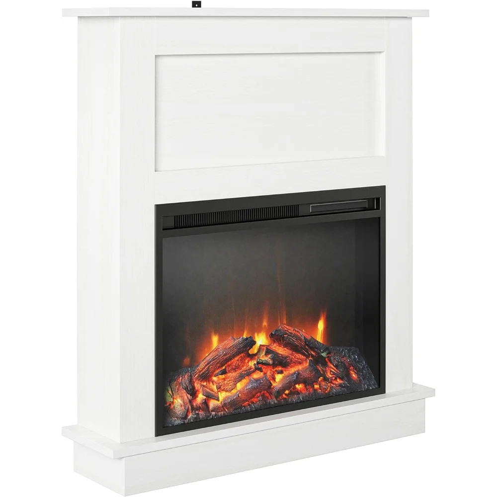 Fireplace with Mantel, White, Electric Fireplace, Easy to Install and Use, Household Appliances