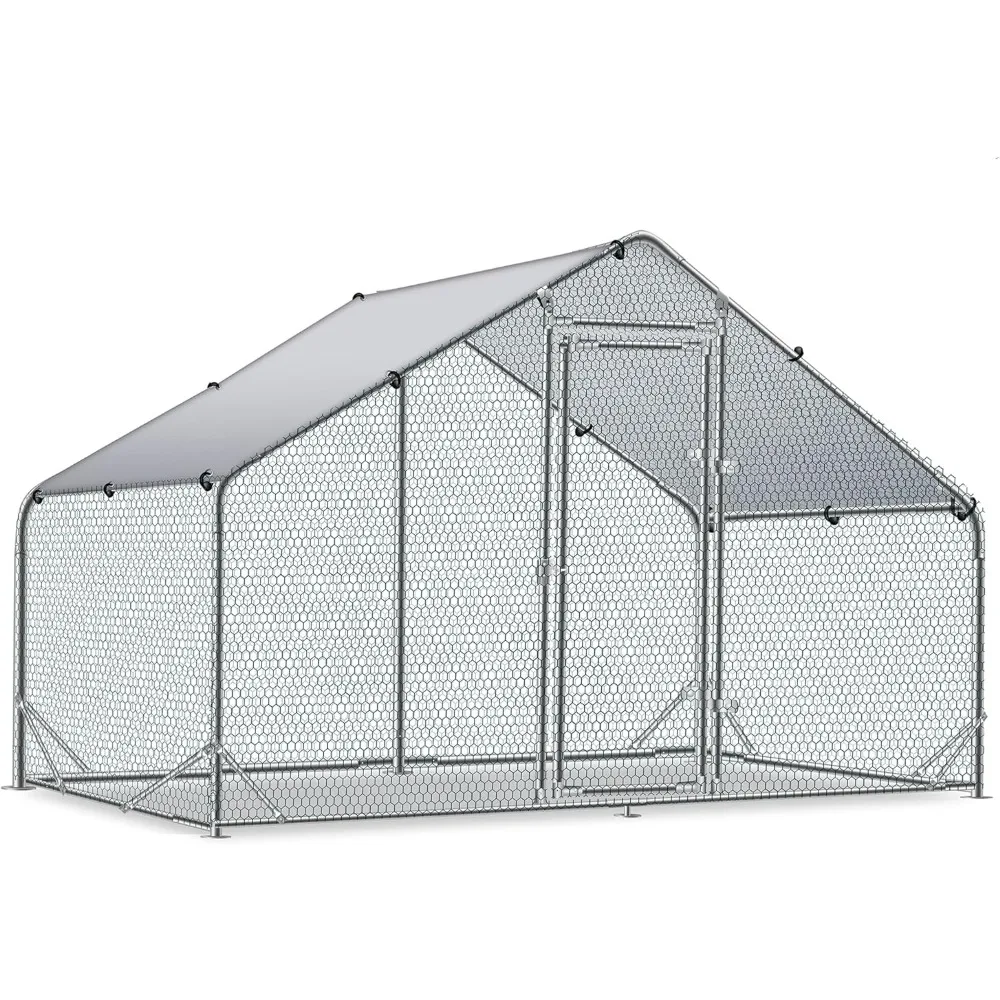 

Large Metal Chicken Coop Upgrade Tri-Supporting Wire Mesh Chicken Run,Chicken Pen with Water-Resident and Anti-UV Cover