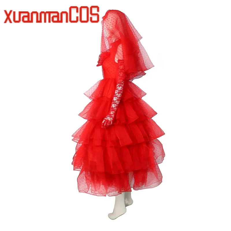 Новинка 2025, красное свадебное платье Лидии, костюм для косплея «Битлджус», женская одежда, костюм на Хэллоуин, веер для взрослых ☆ wrl ☆