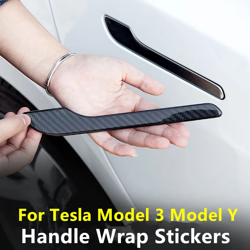 For Tesla Model 3 Model Y Car Door Handle Wrap Stickers 4 Pieces Set ABS Plastic Modification Handle Cover Kit Protector