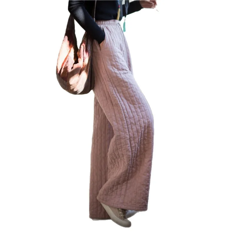 2025 Winter Women's Ramie-Linen Quilted Pants: Vertical Stitching, Wide-Leg & Premium Feel.