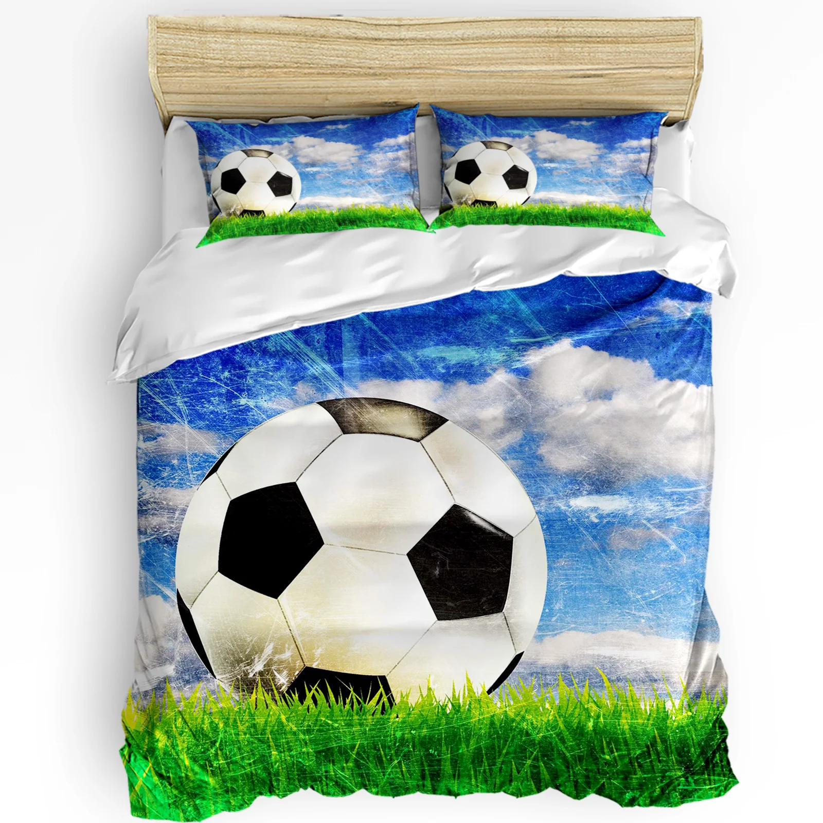 

Football Sky Clouds Grass Soccer Duvet Cover with Pillow Case Custom 3pcs Bedding Set Quilt Cover Double Bed Home Textile