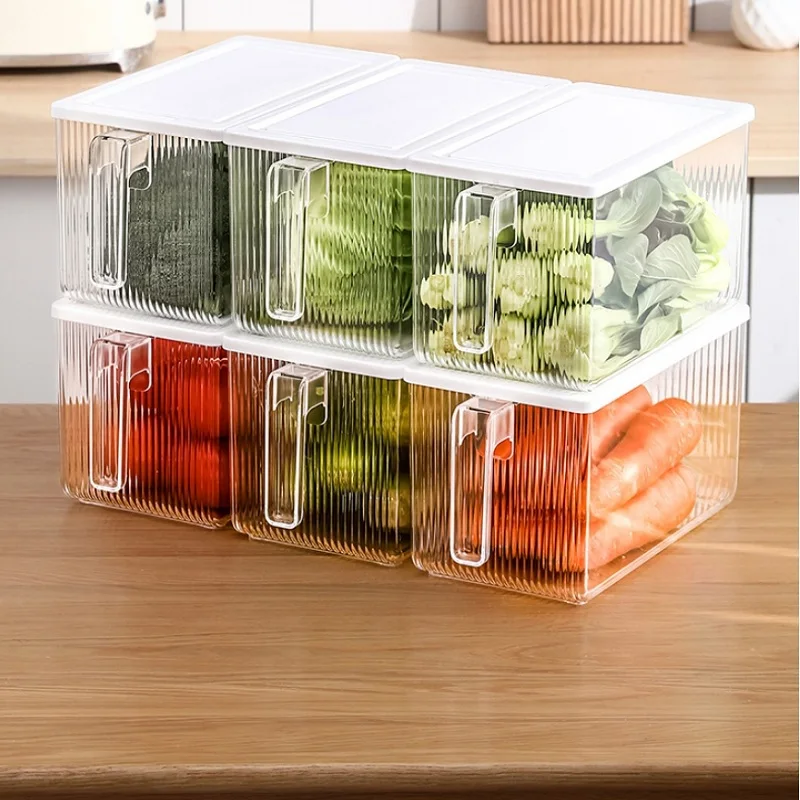 

Transparent Fridge Organizer Food Fruit Egg Refrigerator Storage Rack Sealed with Handle Drawer Fresh Boxes Kitchen Organizer