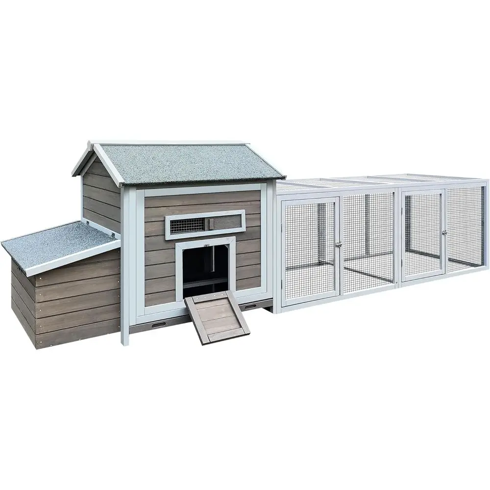 

Large Chicken Coop & Run, Wooden Duck Hen House for 3-5 Chickens, Outdoor Poultry Rabbit Cage with Nesting Box, Easy-Range Door
