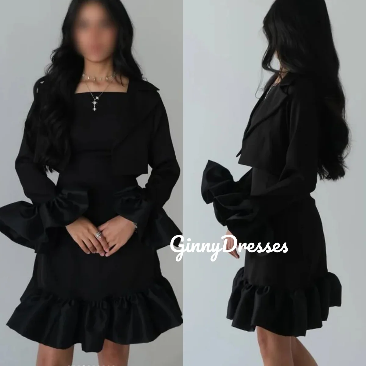 Sukienki wieczorowe na zamówienie, fason A, kwadratowy dekolt, eleganckie sukienki na przyjęcia dla kobiet, mini sukienki na specjalne okazje, zapinane na zamek, długi rękaw
