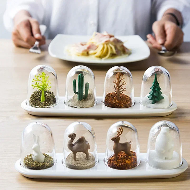 Creative Cute Spice Jar Kawaii Animal Forest View Spice Bottle Pepper Sugar Salt Shaker Kitchen Dining Table Seasoning Organizer