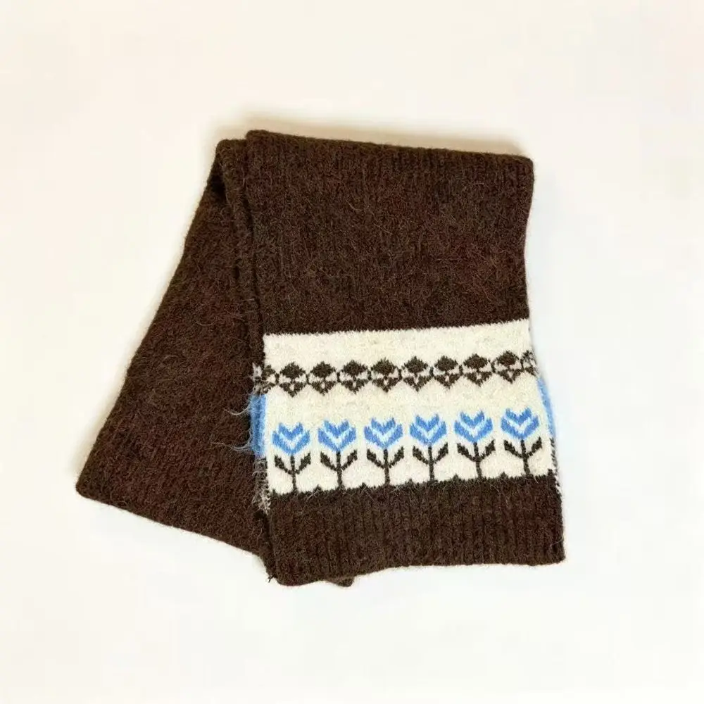 Eleganter Woll-Jacquard-Strickschal, verdickter Winter-Kaschmirschal, verdickter Schal im floralen Fair-Isle-Stil, Studentenschal – Detail 10