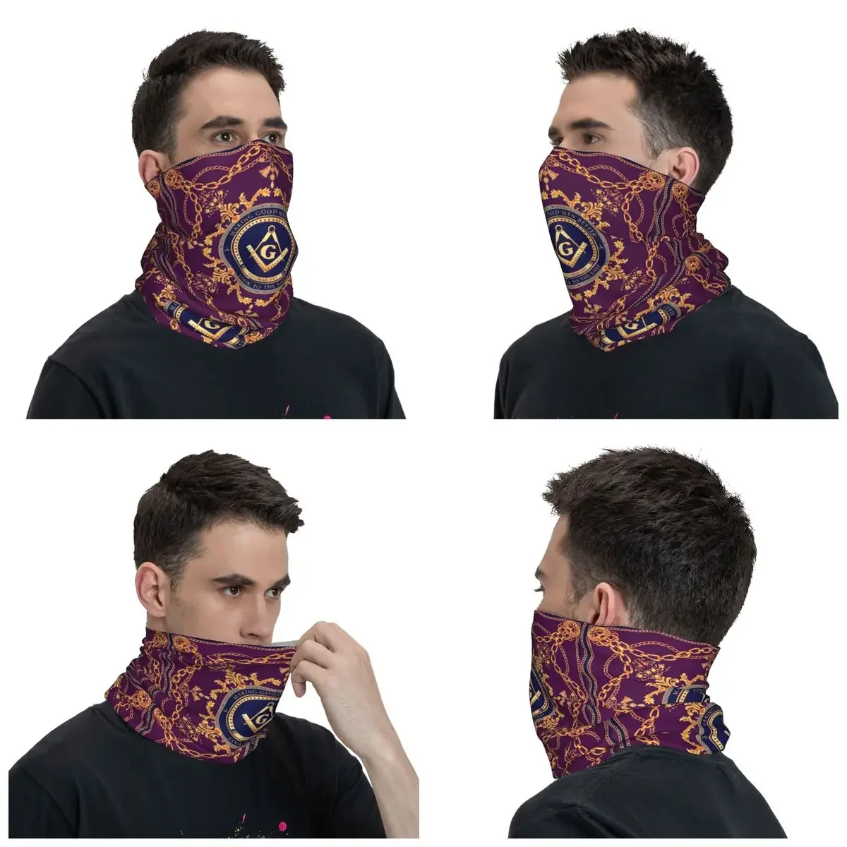 Freemason Baroque Design Bandana Neck Warmer Men Women Winter Hiking Ski Scarf Gaiter Masonic Mason Face Cover