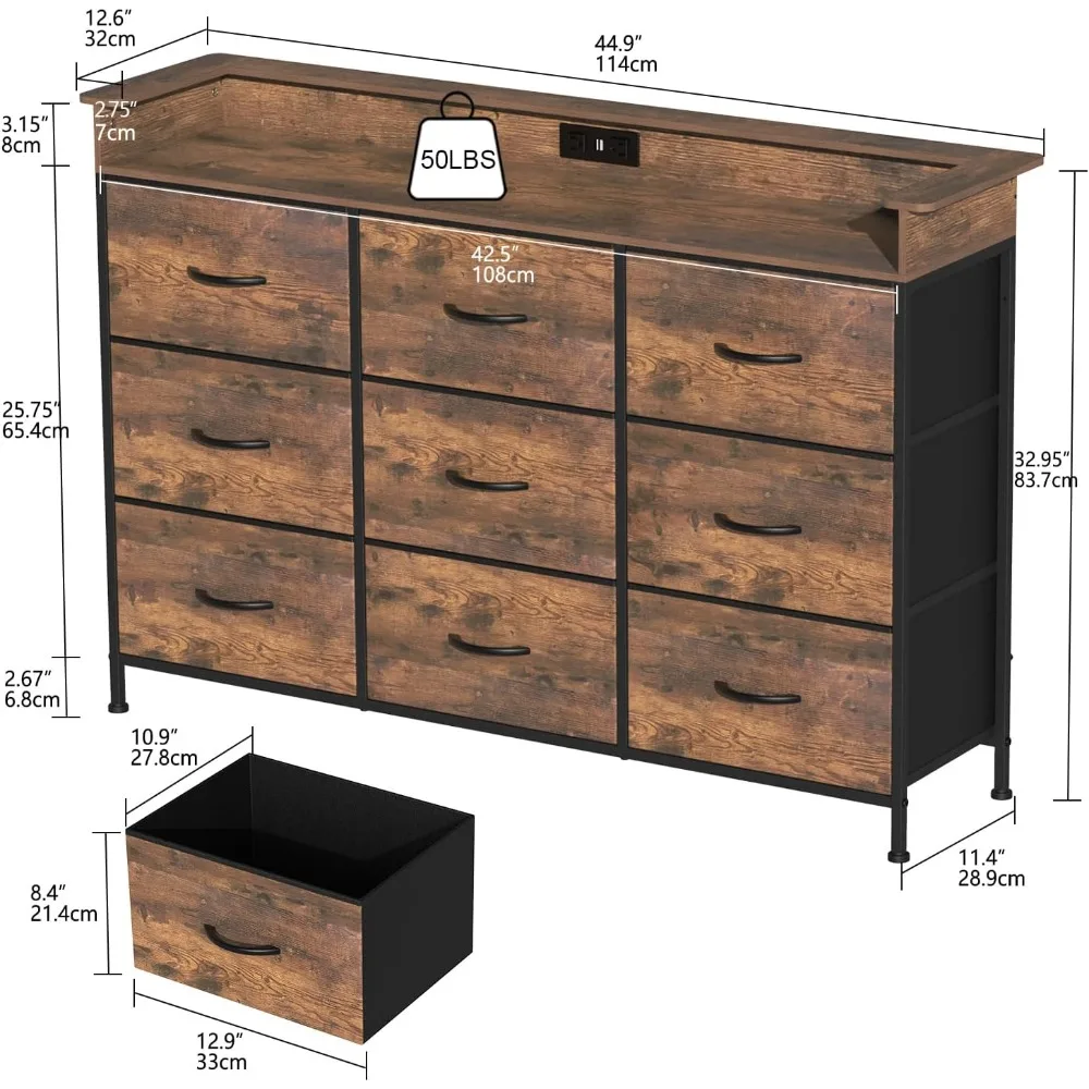 خزانة صناعية خارجية لغرفة النوم مع محطة شحن وخزانة تخزين من القماش الخفيف مع خزانة ذات 9 أدراج قماشية #2