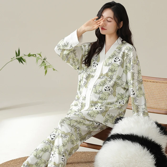 Printed Modal Nursing Sleepwear for Maternity Autumn Spring Breastfeeding Cardigan Pajamas Suits Pregnancy Hospital Homewear