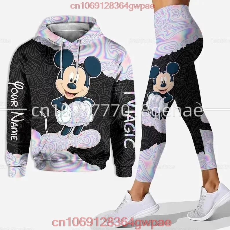 New Mickey Minnie Hoodie Women's Hoodie Yoga Pants Set Disney Custom Name Yoga Hoodie Tights Fashion Sportswear