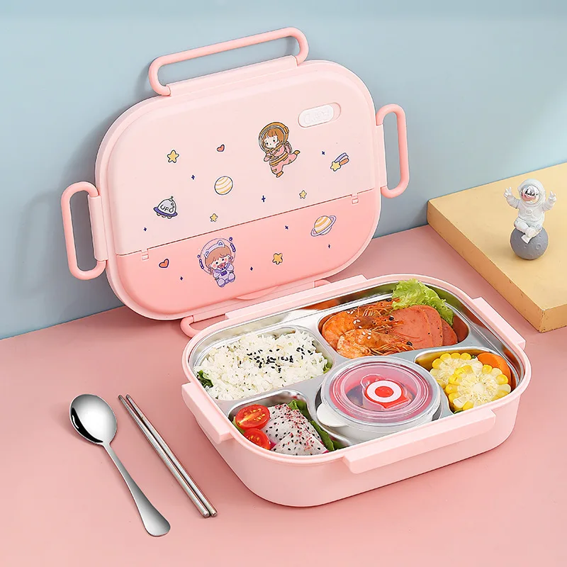 1550ml Bento-Box Portion Container 4/5 Compartment Stainless Steel Toddler Lunch Box Microwave Safe Leak-Proof for School Travel