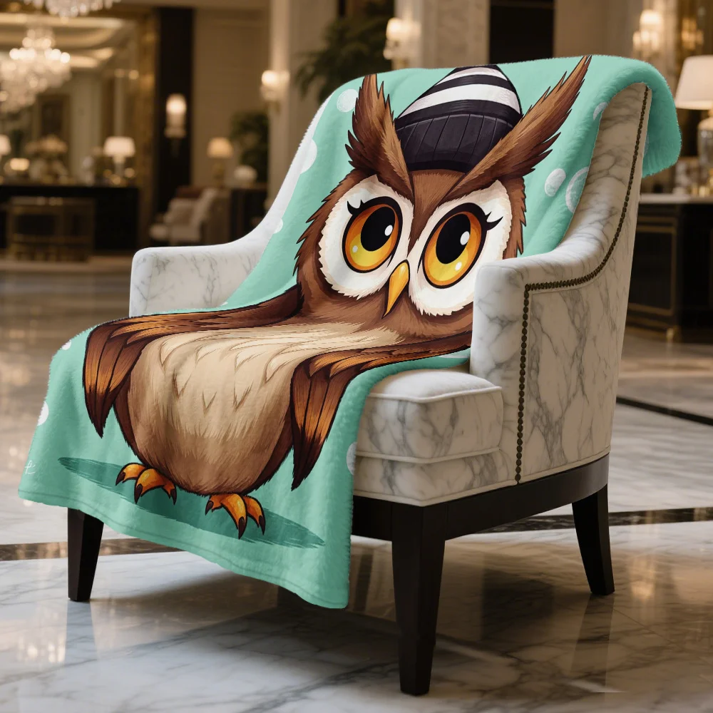 Chunky Cartoon Owl Blanket Throw for Nursery Kids Bedding Sleepy Moon Plush Cute Animal Decor 150x200cm Baby Gift Home Decor