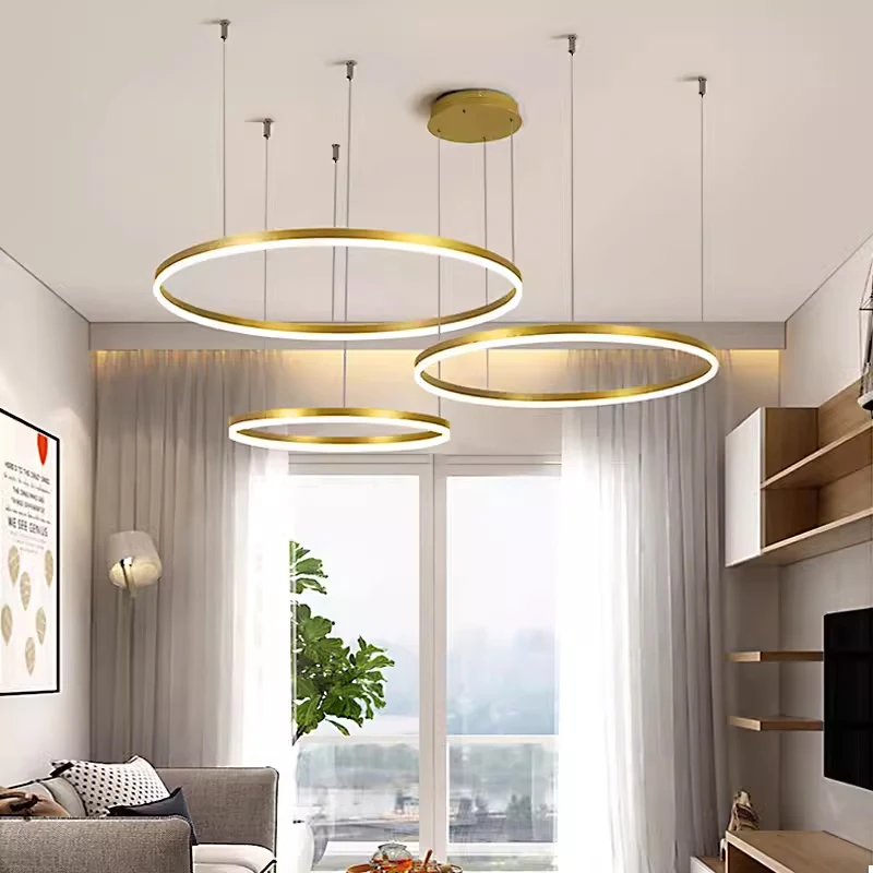 Pendant Light Golden Circle Home Lighting Hanging Pendant Light Ceiling Pendant Light Simple Modern Style LED Lights