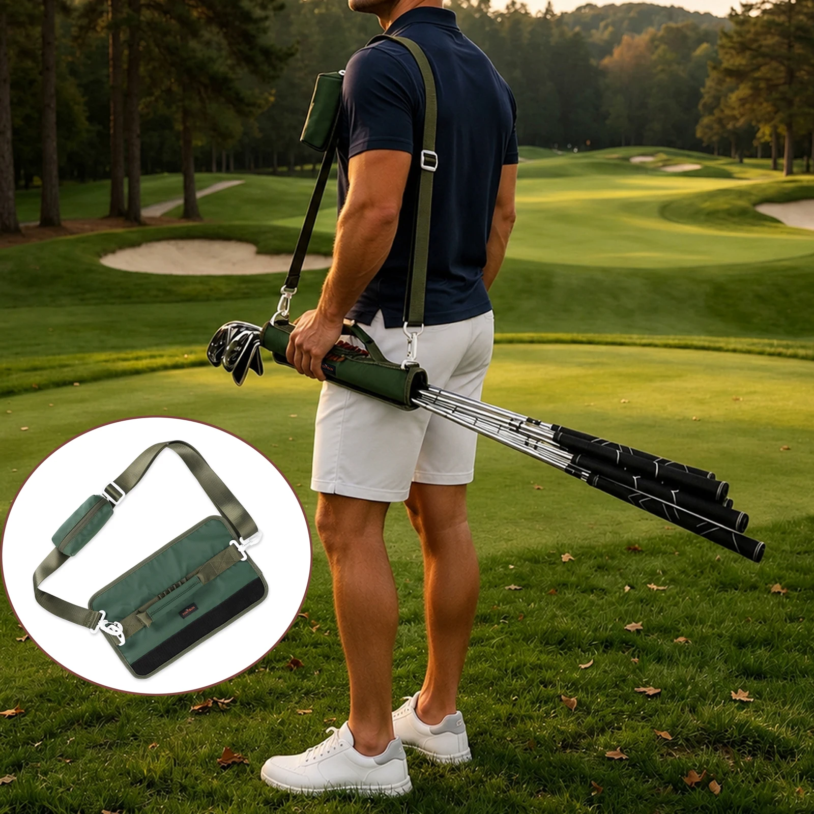 Tourbon Lightweight Golf Bag for Clubs, Nylon Portable Golf Balls Carry Pouch, Padded Driving Range Carrier with Shoulder Strap