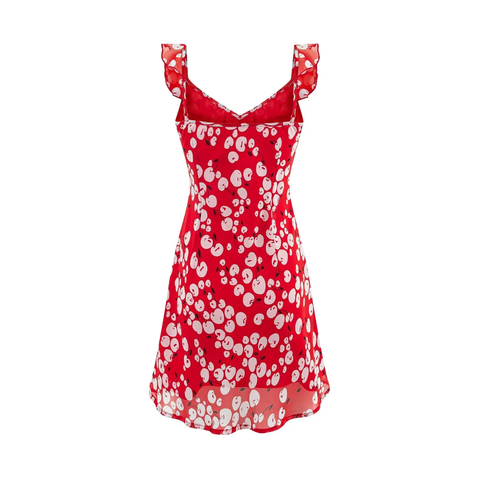 Verão babados com decote em v vestido de chiffon vermelho feminino sem mangas sem costas magro impressão midi vestidos bodycon