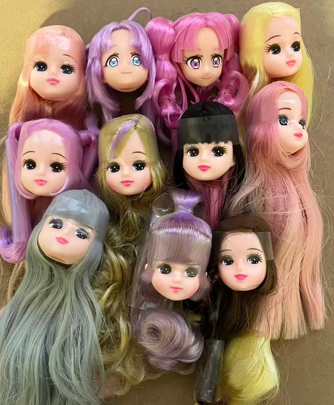 

Original Licca Doll Heads Cute Female Doll Heads Colorful Long Hair for DIY Dress-Up Figures Amine Eyes Doll Parts