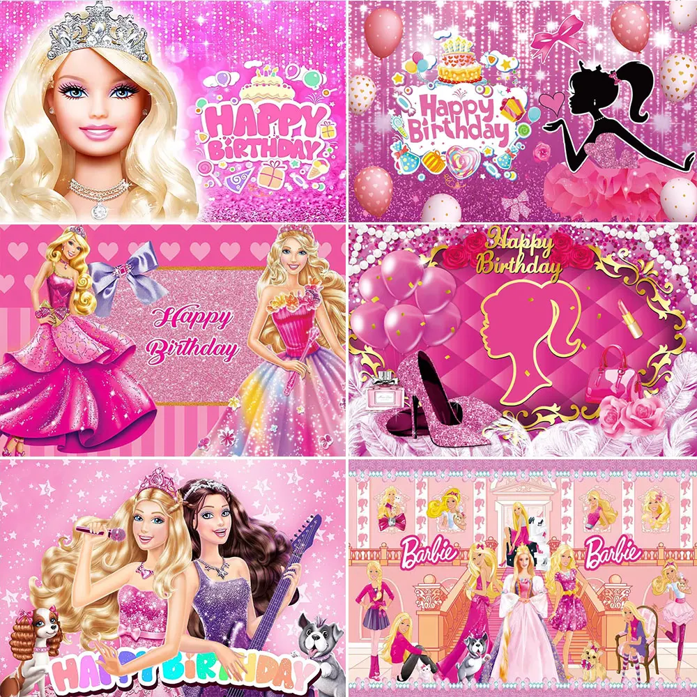 

Cartoon BarbI&Eed Theme Birthday Party Pink Photography Background Props Glamour Girl Gift Banner Cake Table Custom Decoration