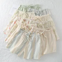 2024 Summer 100% Cotton Pajamas Shorts Printed Women's Loose Fitting Sleep Bottoms Elastic Waist Sleep Shorts Home Lounge Wear