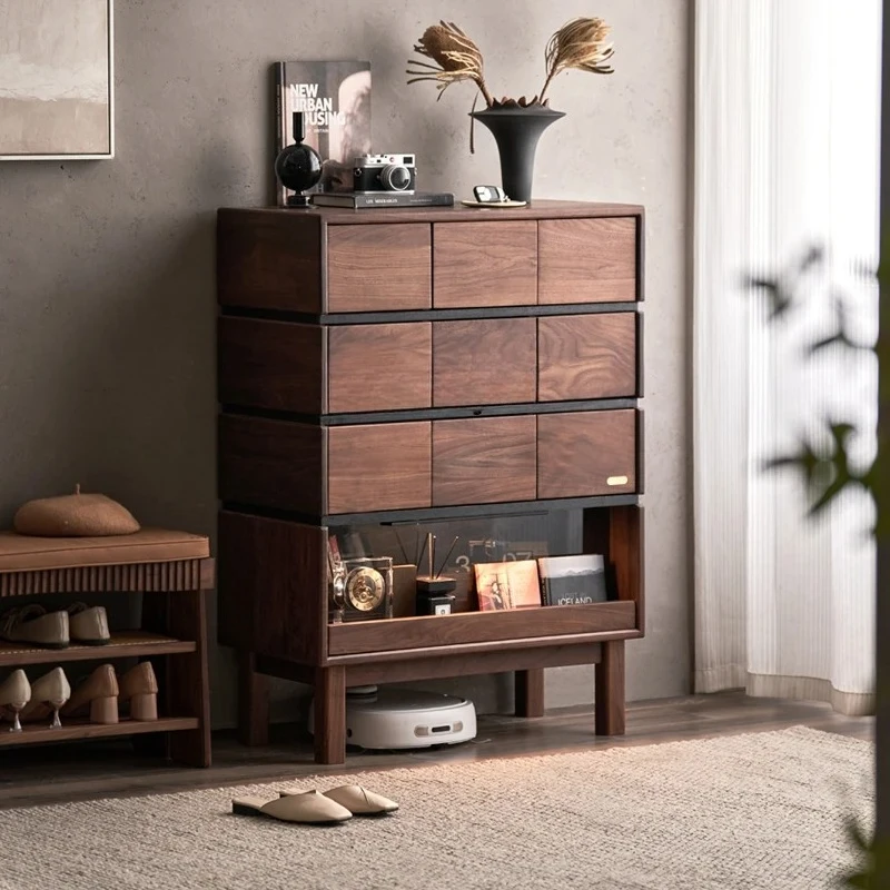 

Комод из массива дерева с несколькими ящиками, боковой шкаф для дивана, черный орех, шкафчик для хранения в гостиной