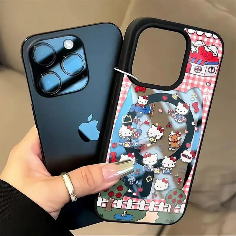 Creative Cute Cartoon Cat Pattern Transparent Magnetic Phone Case for iPhone 17 AIR 16 15 14 13 Pro Max Plus Y2K Case Back Cover