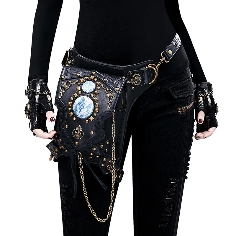 Fashion Waist Bag New Steampunk One Shoulder Slant Cross Bag Chain Bag Women\'s Waist Bag Men\'s Trend leg bag Packs purse wallet