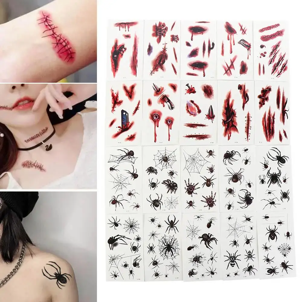 

DIY Хэллоуин реалистичный шрам паук дизайн боди-арт наклейки временные татуировки татуировки наклейки патч для лица