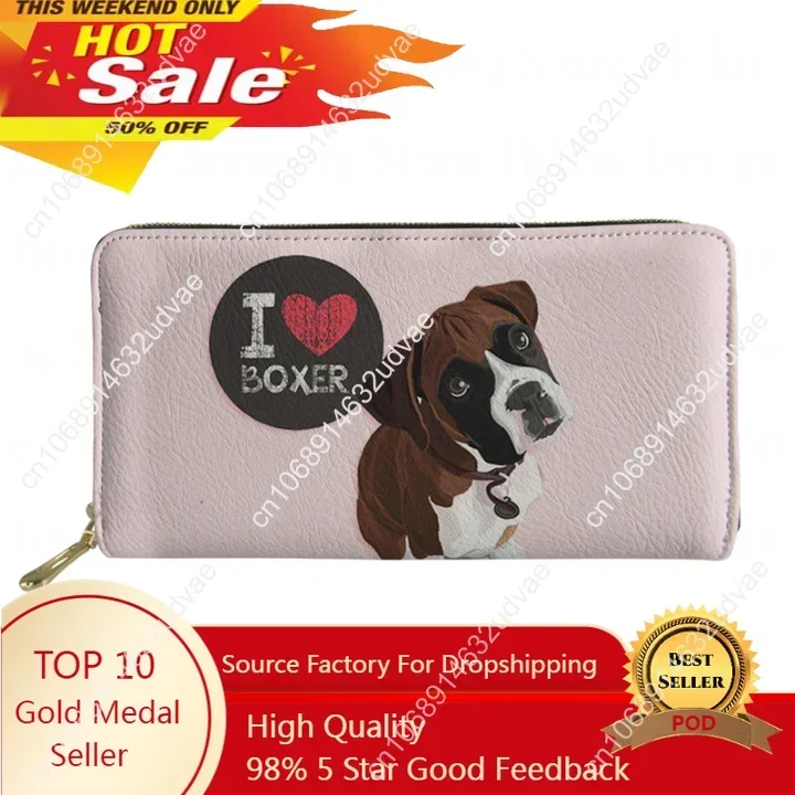 

PU Leather Wallets for Girl Boxer Lover Dog Printing Women Coin Purse Phone Cash Bag Card Holder Zipper Femme Portmonee