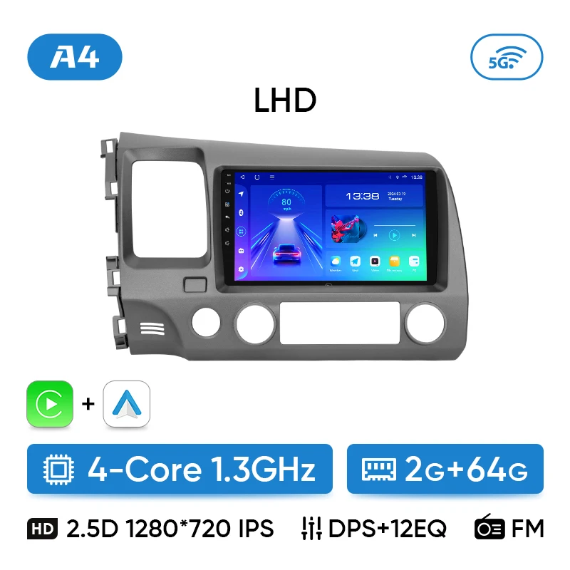 Ainavi autoradio voor Honda Civic 8e generatie (2005-2011) multimedia draadloos CarPlay Android Auto