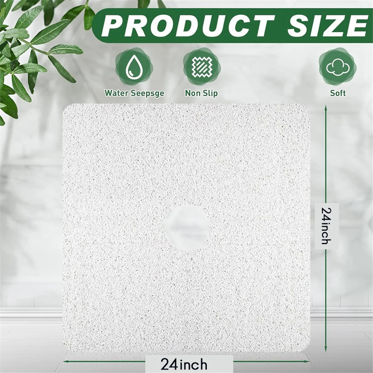 Shower Mat Non Slip,Soft Shower Mat with Drain,24 X 24 Inch Quick Drying Bath Mat PVC Shower Stall Mat Bathtub Mat White