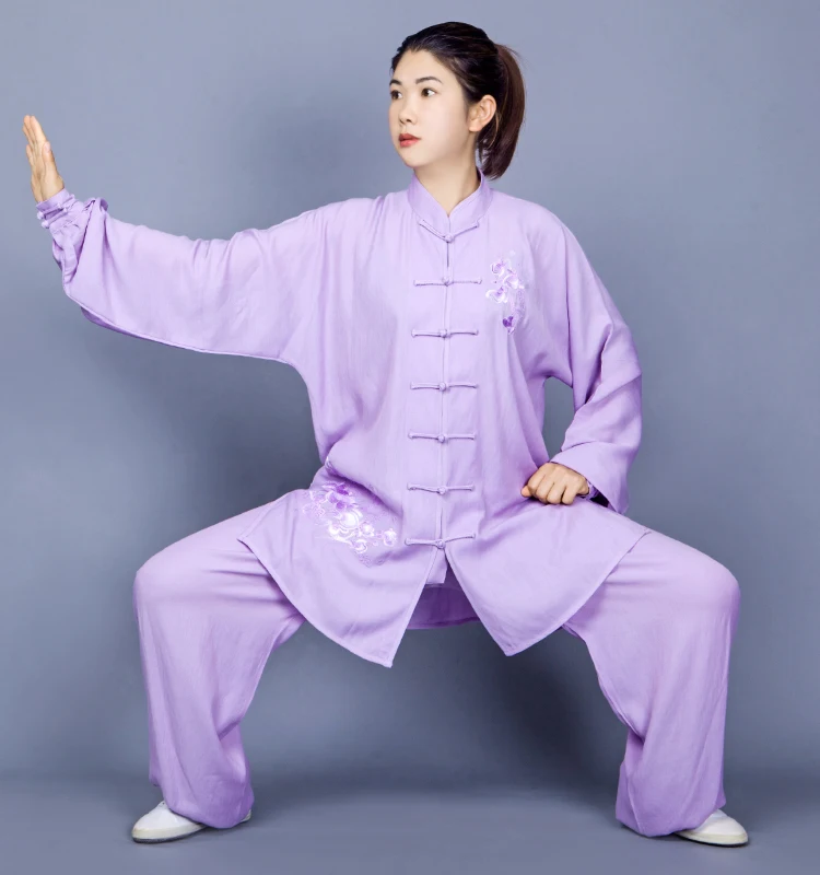 Tai Chi Uniforms Traditional Chinese Embroidered Martial Arts Exercise Clothing Long Sleeve WingChun Suit Unisex KungFu Uniform