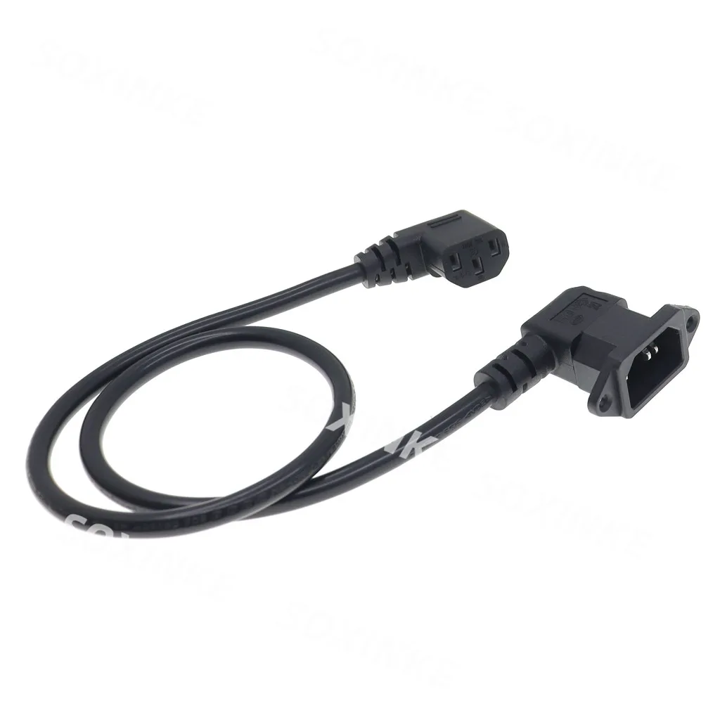 IEC320 C14 with screw holes Right Angled and C13 Left Angled Short, C14 to C13 90 Degree Extension cordH05VV-F Wire 60cm lenght