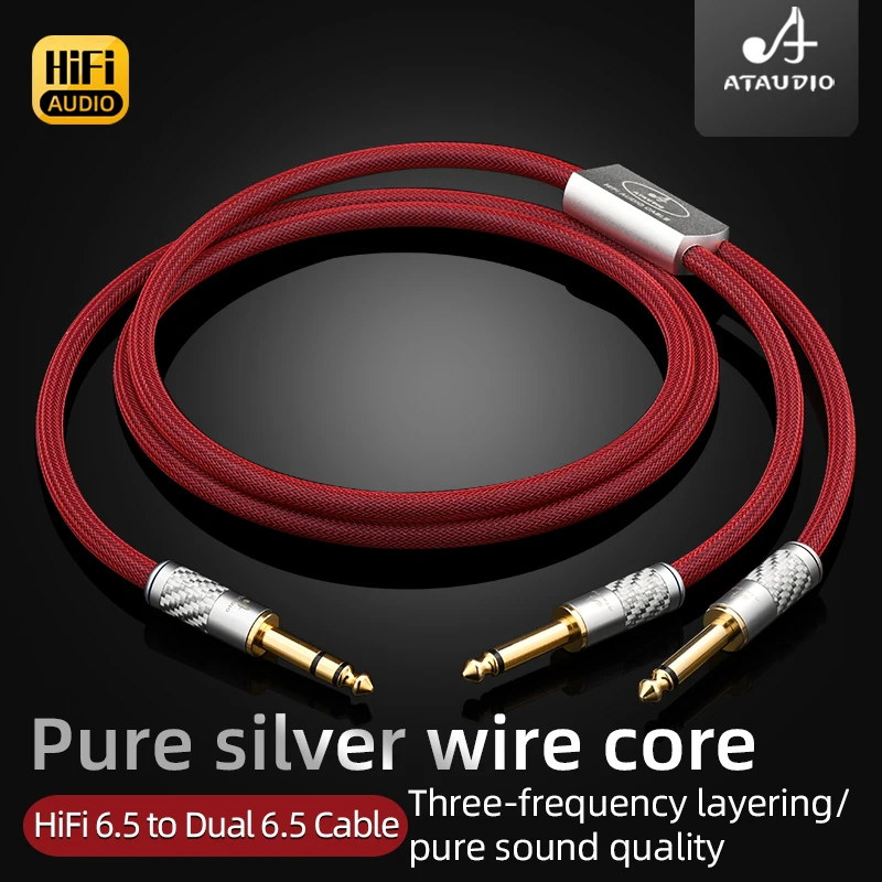 HiFi 6.5mm to Dual 6.5mm Cable Hi-end Pure Silver Wire Core Stereo 6.5 to Dual Mono 6.5mm Male Audio Cable for Mixer Amplifier