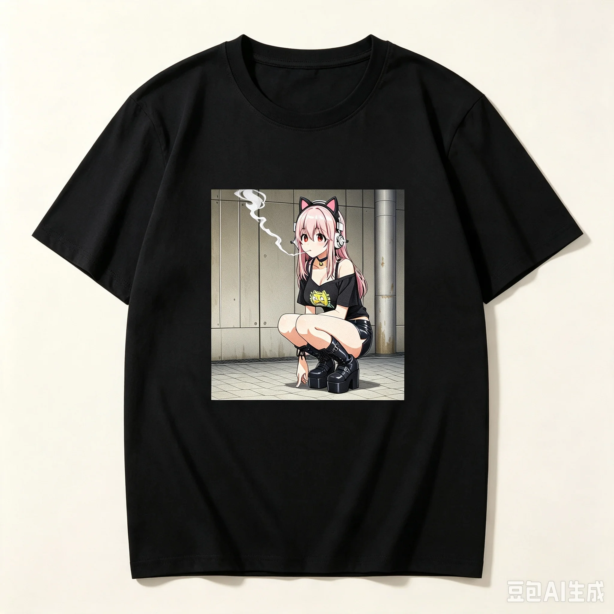 Stylish Streetwear Crew Neck Short Sleeve T-Shirt Featuring Cool Style Anime Idol Super Sonico Printed Graphic Design T-shirt