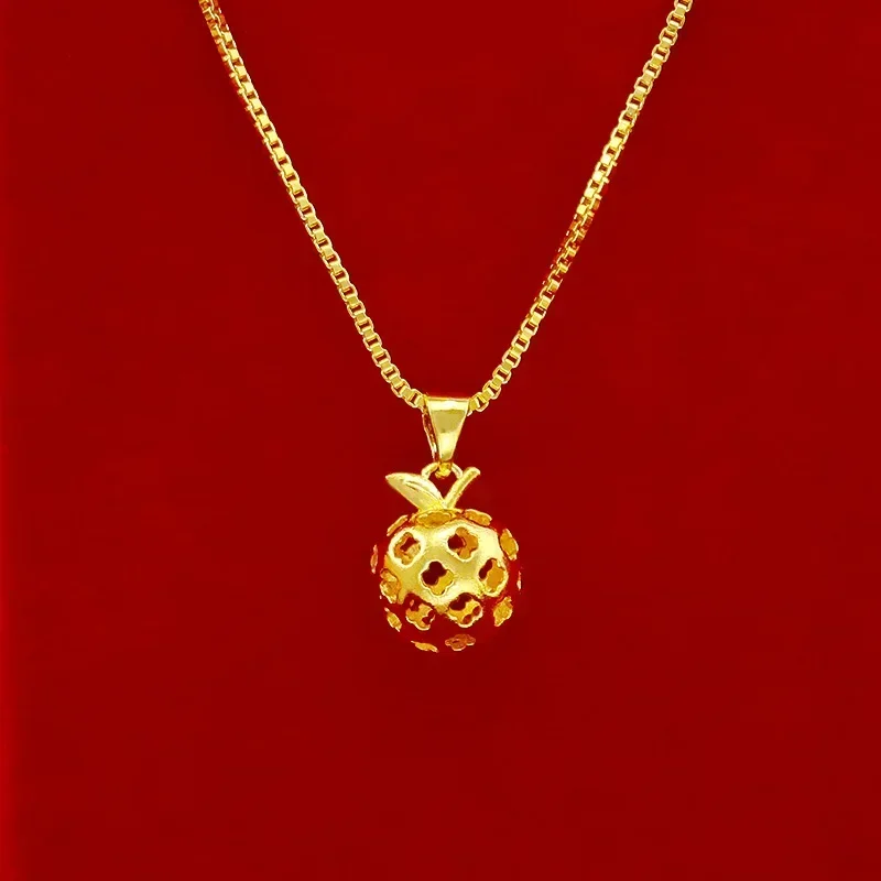 

9999 Real Gold 24K Japanese Korean Fashion Women's Hollow Apple Collarbone Necklace European and American Christmas Peace Fruit