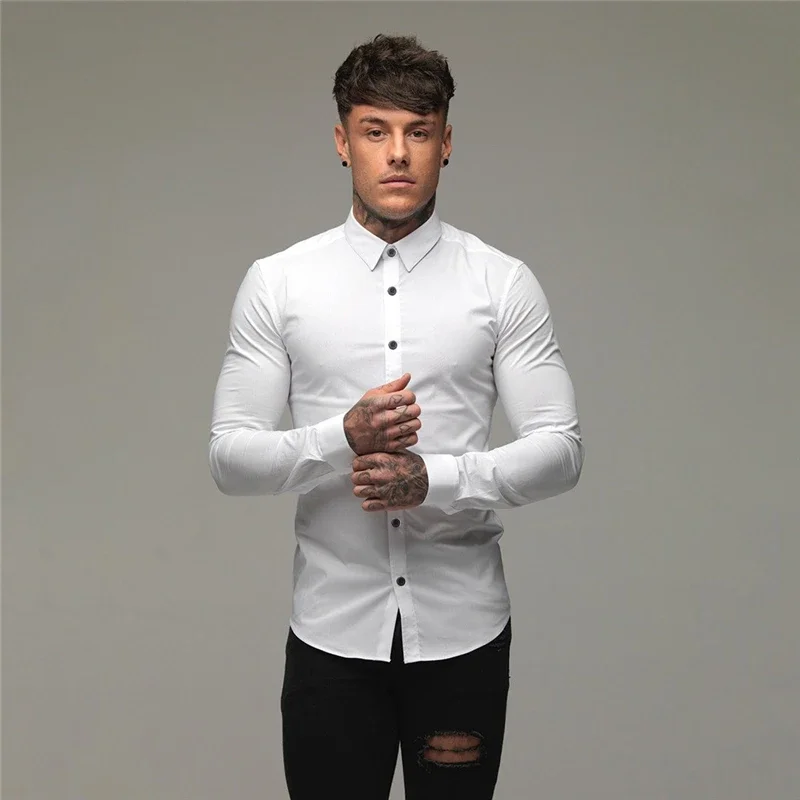 Men\'s Fashion Long Sleeve Plain Casual Shirt Super Slim Fit Male Social Business Dress Shirts Brand For Men Soft Comfortable