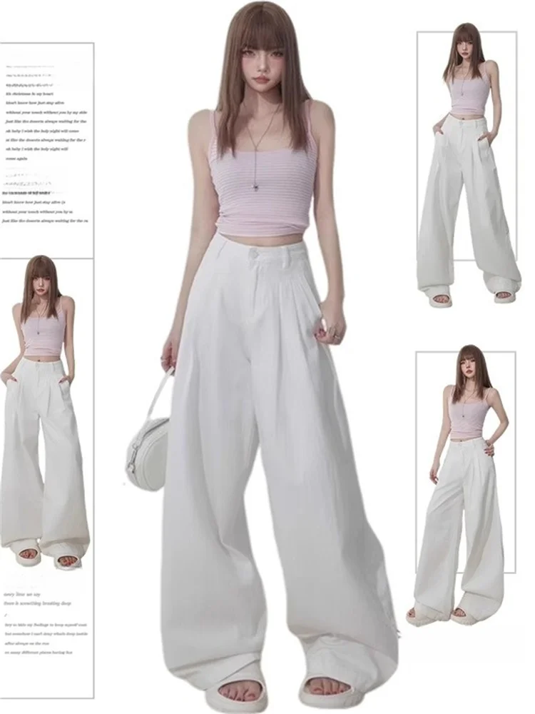 

High Waist Wide Leg Straight Cut Jeans Women's Spring New Loose Design Folded Hem Jeans plus Size Comfortable Casual Trousers