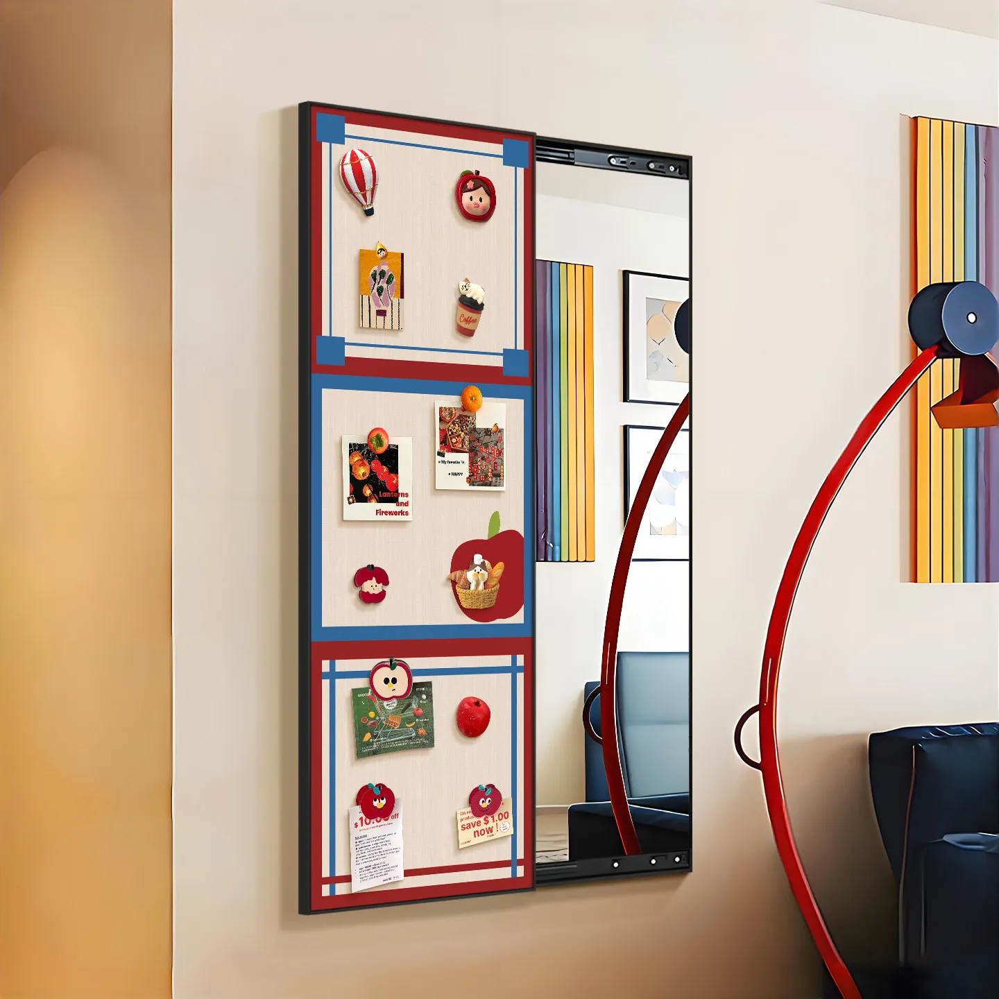 Refrigerator sticker magnetic full-body mirror hidden type can be closed push-pull dressing mirror on the wall