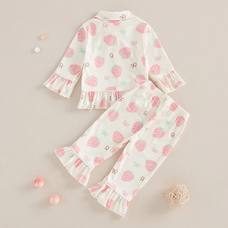 Baby Girl Pajama Set Strawberry/Butterfly Print Long Sleeve Tops + Long Pants 2 Pieces Set Toddler Loungewear