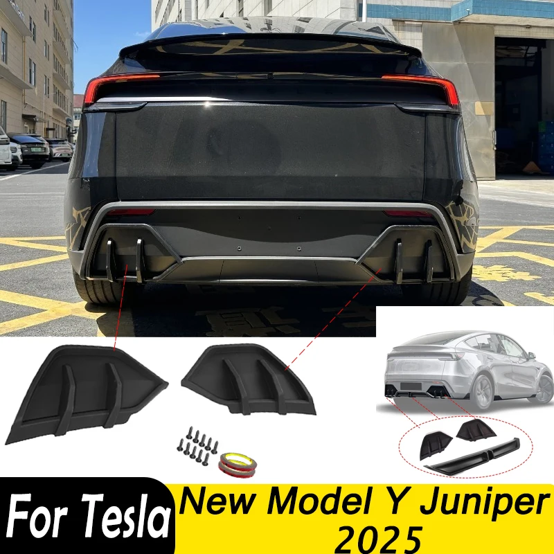 For Tesla New Model Y Juniper 2025 Rear Bumper Spoiler Lip Diffuser Splitter With Shark Fin Protection Plate Cover Accessoris
