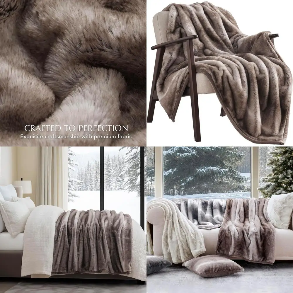 

Luxurious Soft Mink Faux Fur Throw, Cozy Ombré Hazel Brown Blanket, 60x80 for Bed, Couch, Sofa