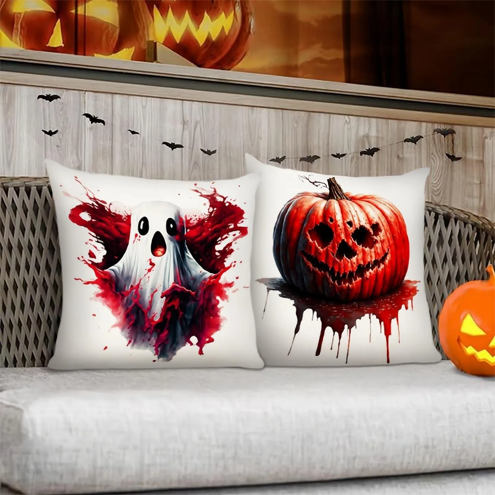 Christmas Pumpkin Linen Pillowcase Design Print Warm Cushion Cover Home Decoration Pillowcase Sofa Living Room Halloween