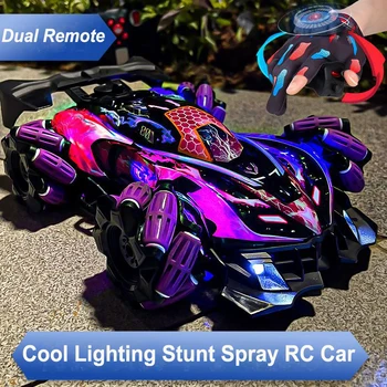 Double remote control drift Rc car Led light music 2.4g gloves gesture radio control spray stunt car 4wd electric kids toys