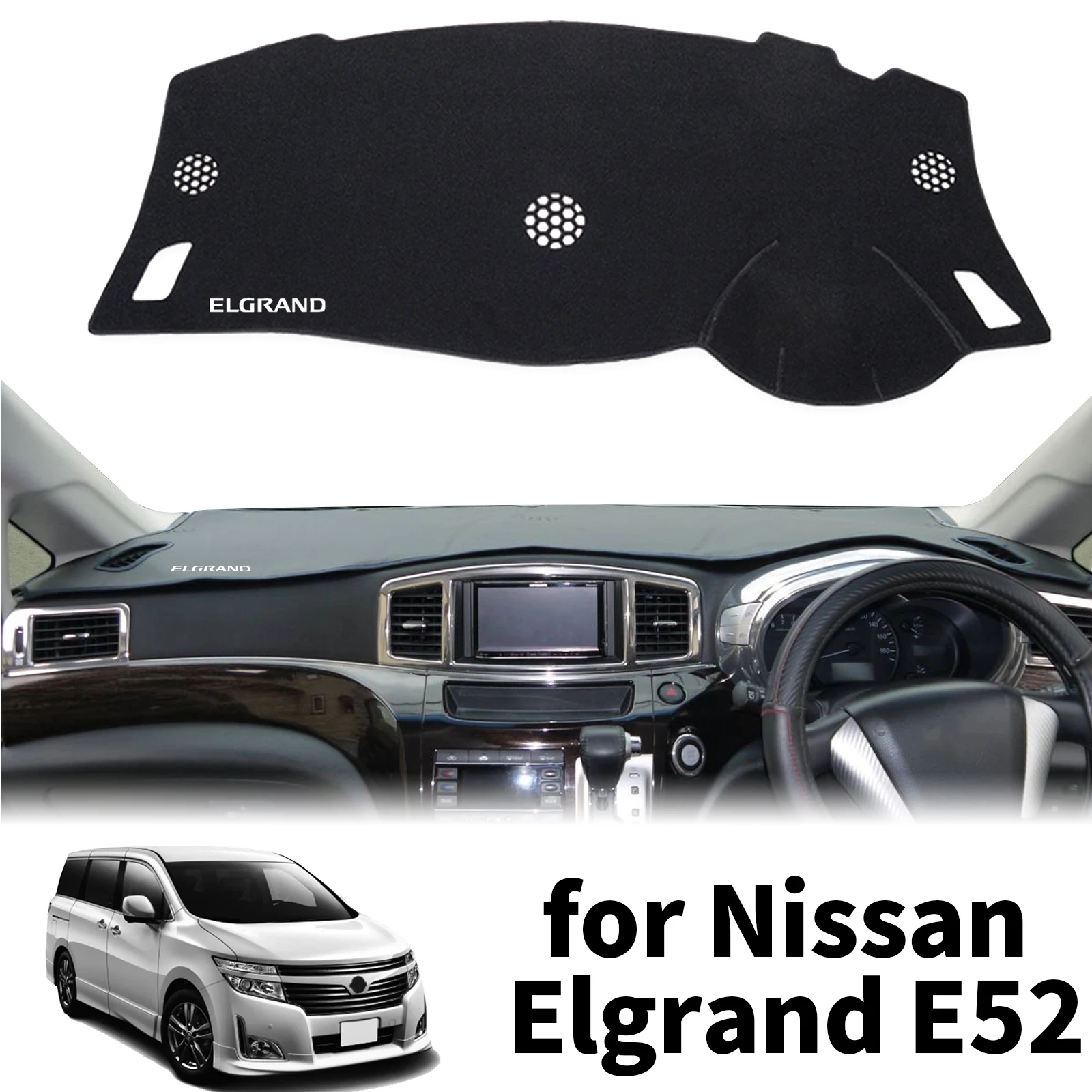 

fit for Nissan Elgrand E52 white logo RHD Dashmat Dashboard Cover Pad DashMat Sunshade Protective Carpet Car Accessories