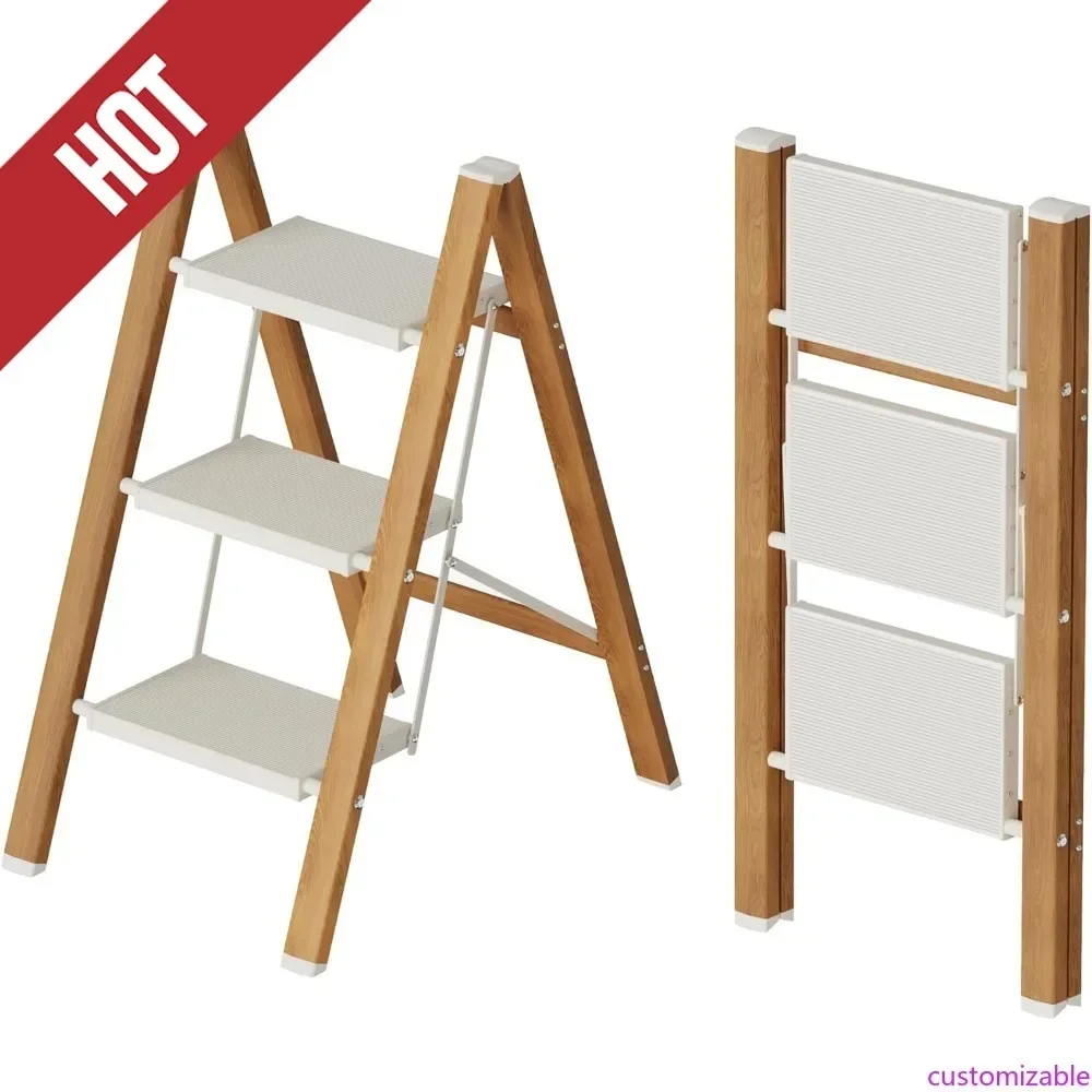 Escalera Plegable de Aluminio Ligera de 3 Peldaños Personalizable, Taburete Portátil con Pedales Anchos Antideslizantes, Capacidad de 330 Libras para Hogar