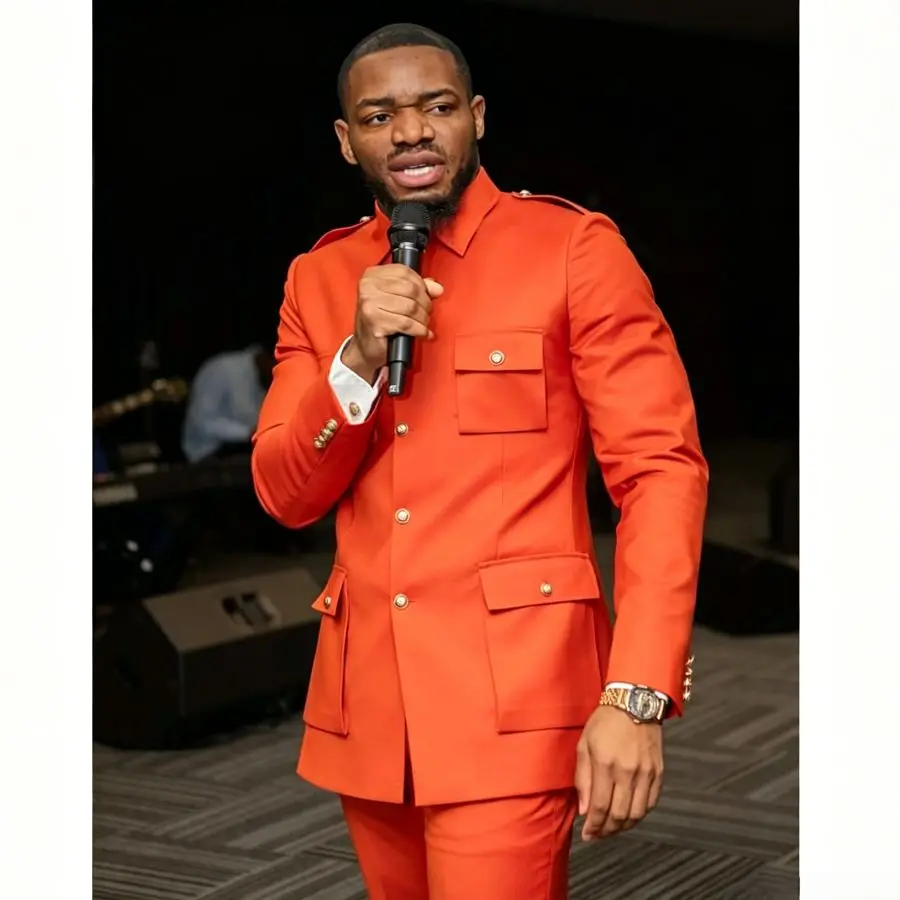 

Orange Safari Suits for Prom 2 Pieces Men Suit Slim Fit Blazer Pants Set Summer Wedding Groom Business Beach Party Style