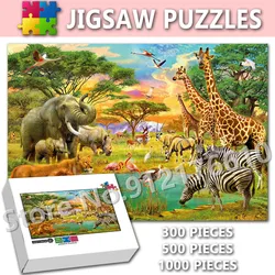 Zoo Animals Jigsaw Puzzles 300/500/1000 Pieces for Adult Tiger Lion Zebra Elephant Wild Animals Puzzles Intellectual Family Toys